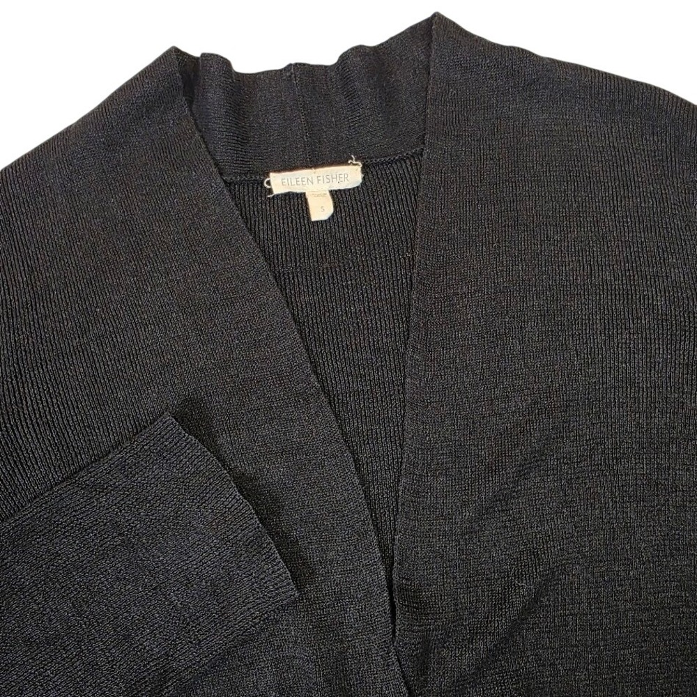 Eileen Fisher Women's S Cardigan Black 100% Linen Open Front Layering Lagenlook